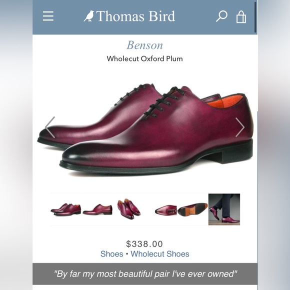 Thomas Bird Wholcut Oxford Plum Shoes - Picture 2 of 7